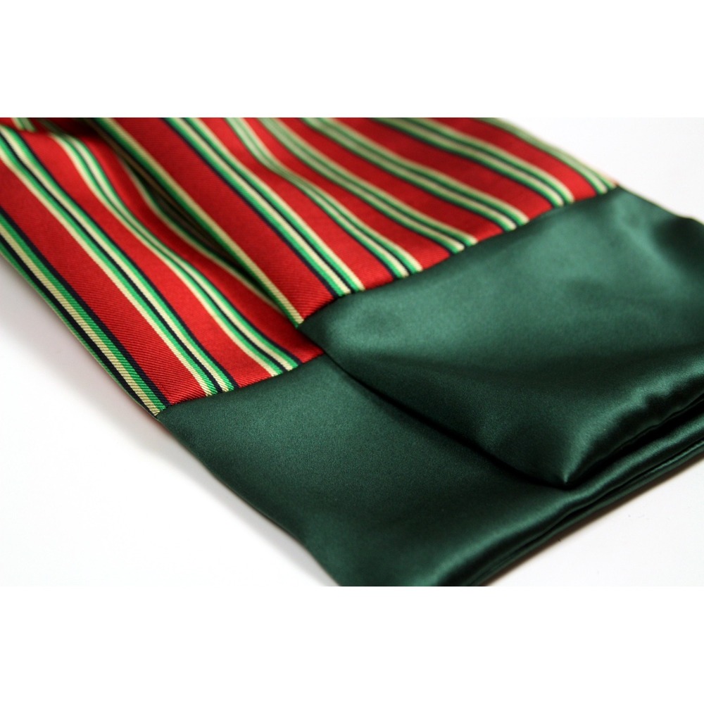 Camellucci Men's 100% Silk Ascot Cravat LUXURY Striped‎ Red Green Block